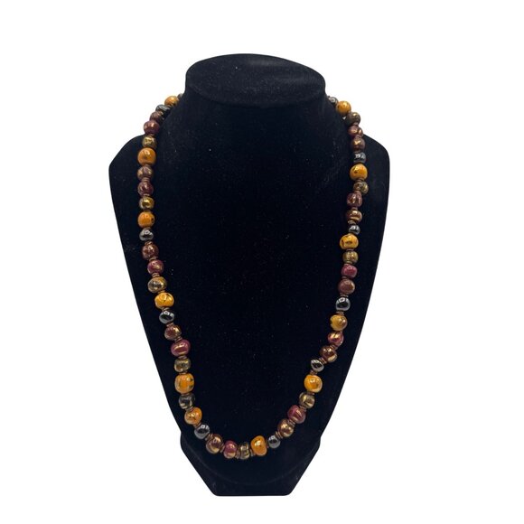 Unbranded Jewel Tone Beaded Necklace Multicolor Ceramic Beads 20 in. - Picture 3 of 10